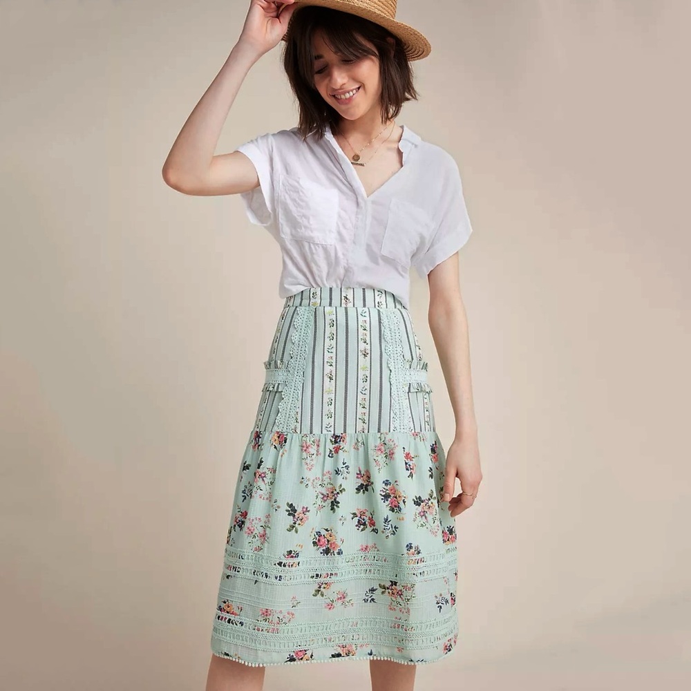 Anthropologie Amour Floral Lace Skirt